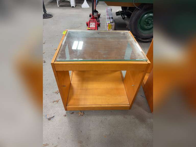 Wooden Side Table with Glass Top and open shelf (matches 120)