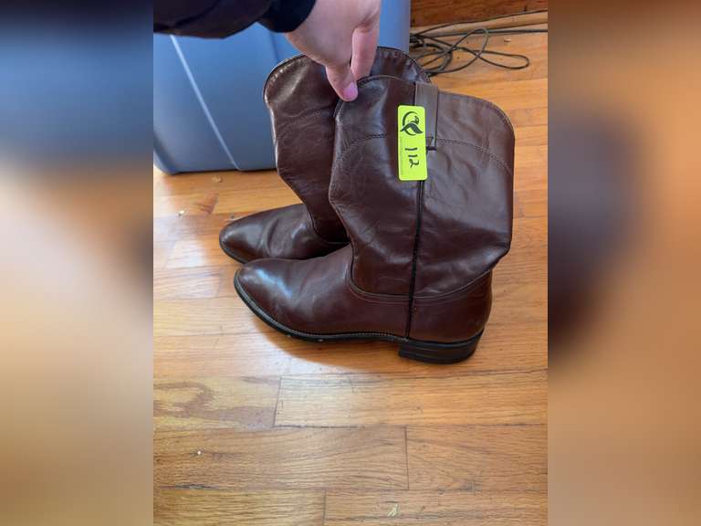 10.5 GoodYear boots, stool and 2 wooden canes