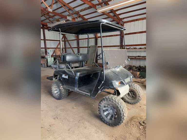 EZGO Gas Powered Golf Cart, Serial NO: 1545828, Aftermarket Wheels & Tires, Rear Seat for Additional Passengers, Roof, Folding WIndshield,
