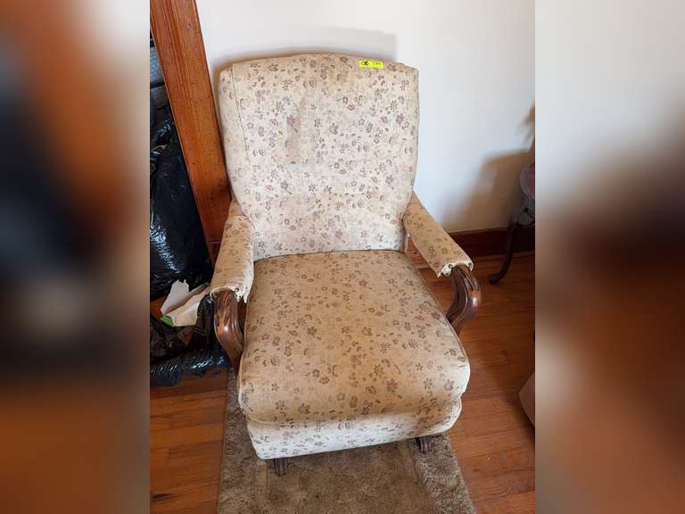 Upholstered Rocking Chair w/ carved arms