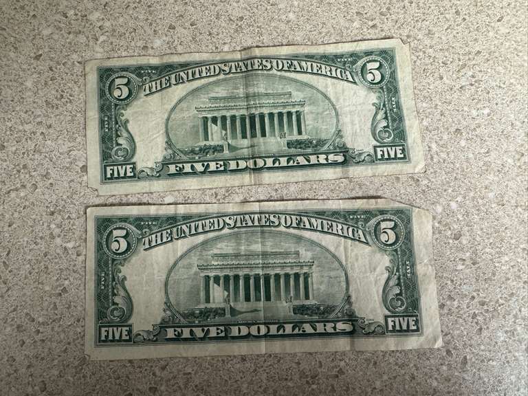 Two Old Style $5 Bills