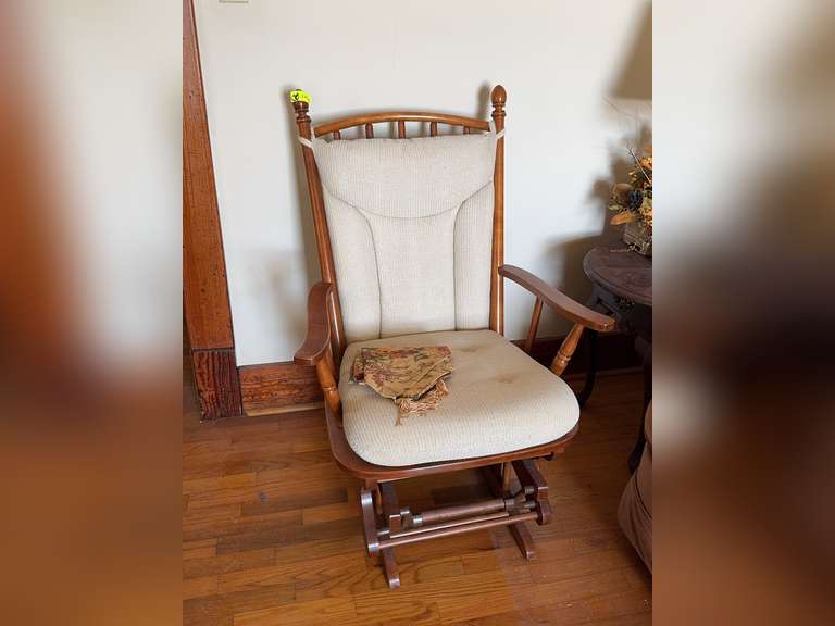 Wooden Rocking Chair W/Cream Cushions