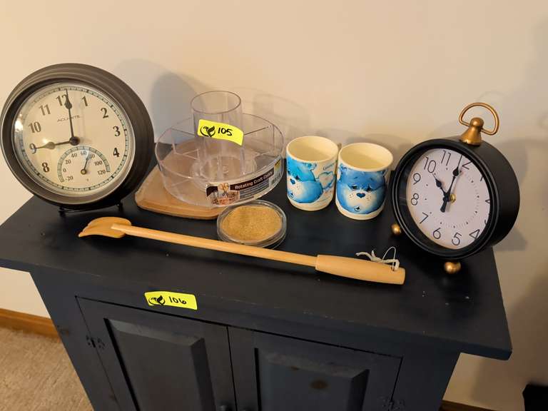Contents (Two Grumpy Bear Mugs, Two Table Clocks, Rotating Craft Caddy ...