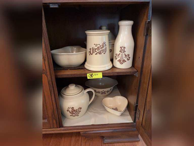 Pfaltzgraff covered casserole, milk bottle, cookie jar, etc