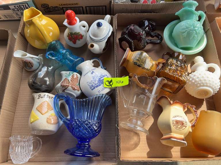 2 boxes of various decorative pitchers