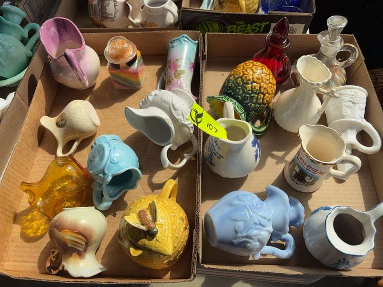 2 boxes of various decorative pitchers