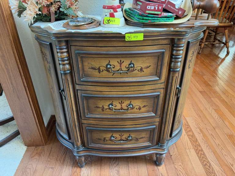 Bombe style chest with 3 drawers and 2 doors 36”x32”