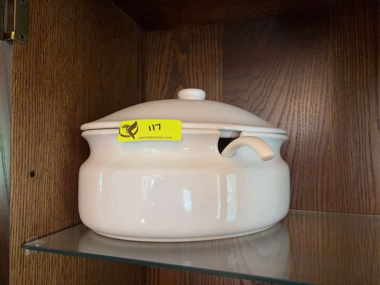 Newer white iron stone soup tureen