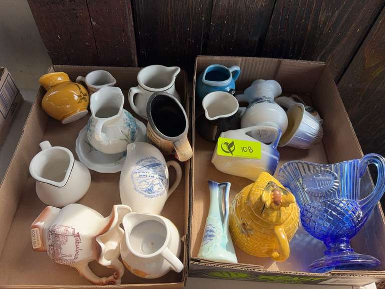 2 boxes of various decorative pitchers