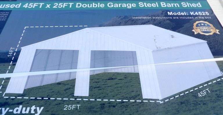E-485 Double Garage Steel Barn Shed 45' x 25'
