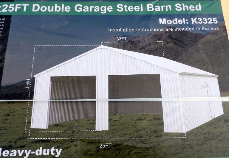 E-461 Double Garage Steel Barn Shed 33' x 25'