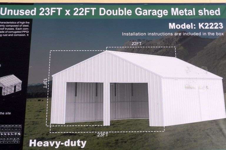 E-463 Double Garage Metal Shed 23' x 22'