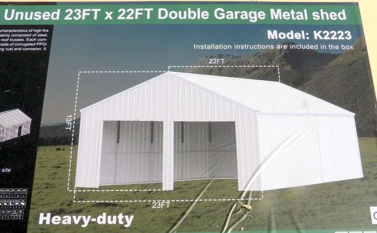 E-475 Double Garage Metal Shed 23' x 22'