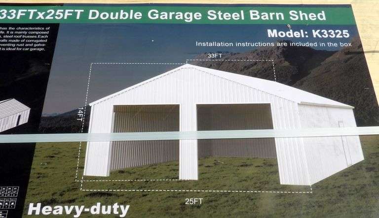 E-462 Double Garage Steel Barn Shed 33' x 25'