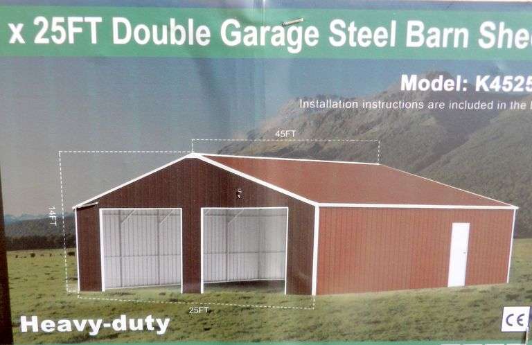 E-479 Double Garage Steel Barn Shed 45' x 25'