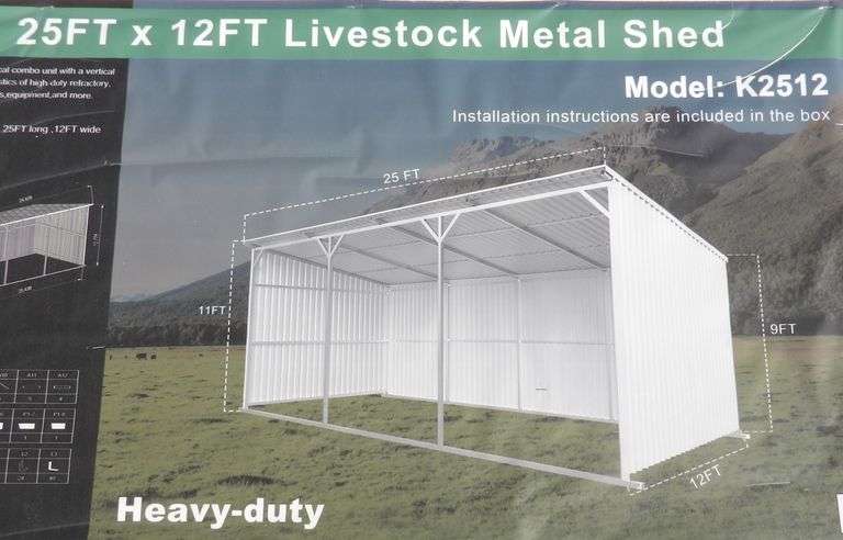 E-476 Livestock Metal Shed 25' x 12'
