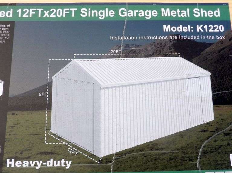 E-473 Single Garage Metal Shed 12' x 20'