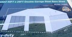 E-485 Double Garage Steel Barn Shed 45' x 25'
