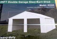 E-461 Double Garage Steel Barn Shed 33' x 25'