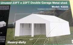 E-475 Double Garage Metal Shed 23' x 22'
