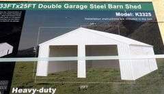 E-462 Double Garage Steel Barn Shed 33' x 25'