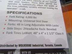 P-494  Wolverine Skid Steer Hydraulic Pallet Forks