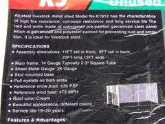 U-294 UNUSED Metal Livestock Shed