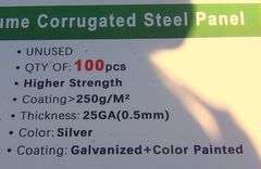U-314 UNUSED Corrugated Metal Panels (100)