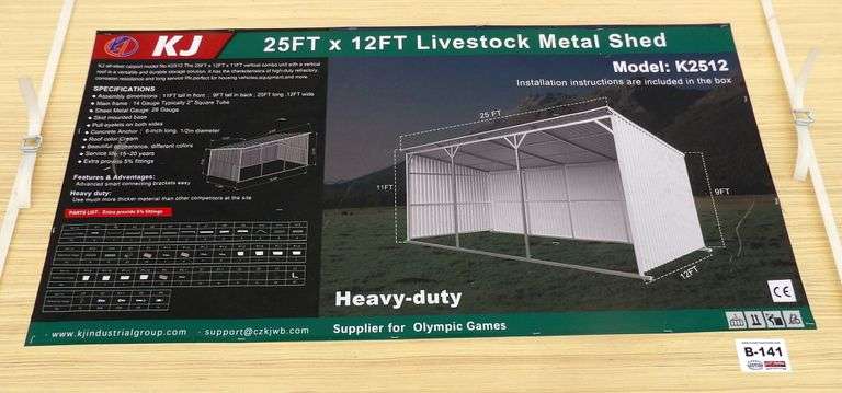 B-141 KJ Livestock Metal Shed 25'x12'