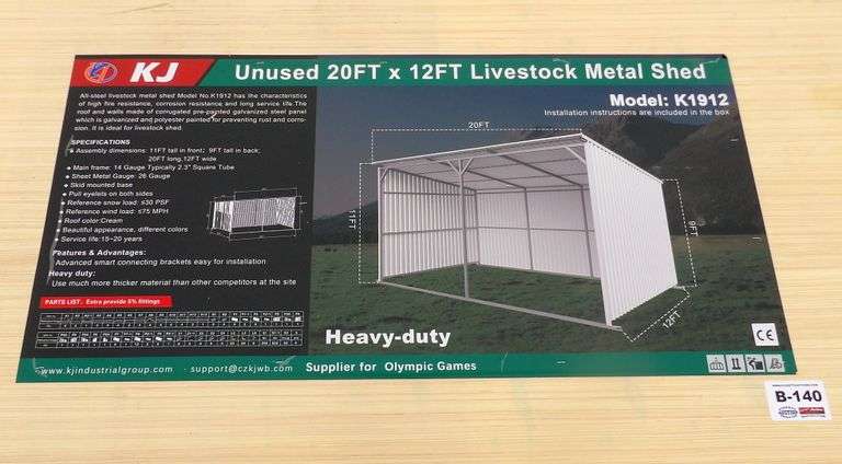 B-140 KJ Livestock Metal Shed 20'x12'