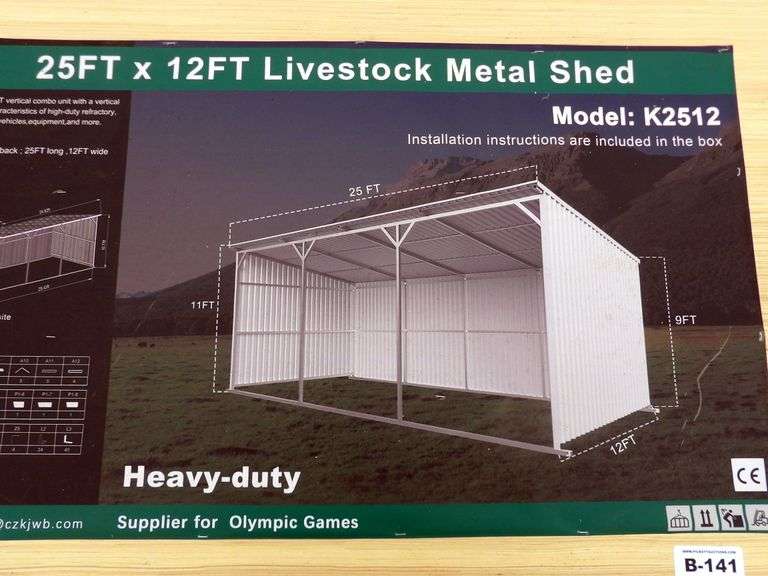 B-141 KJ Livestock Metal Shed 25'x12'