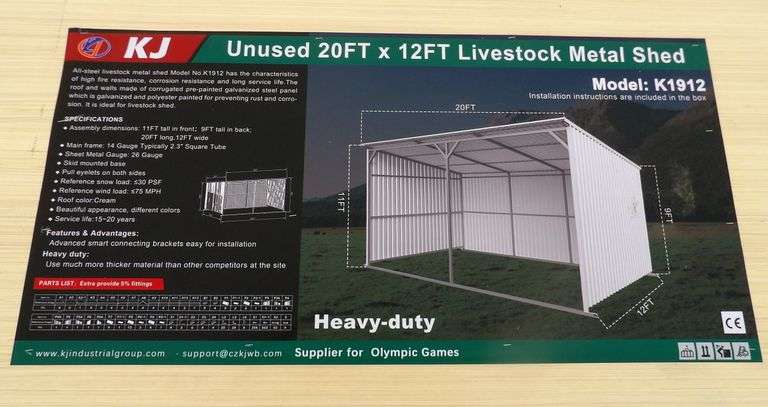 B-155 KJ Livestock Metal Shed 20'x12'