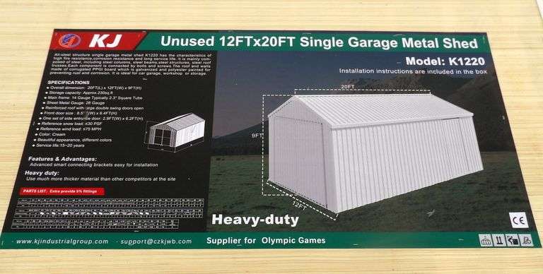 B-164  KJ Single Garage Metal Shed 12'x20'