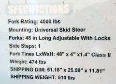 A-211  Unused Wolverine Hydraulic Skid Steer Pallet Forks
