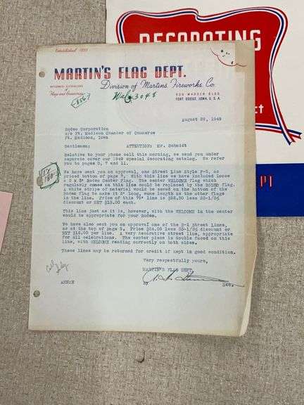 1949 Fort Dodge iowa Martin’s Flag Dept. Catalog and Planning Letter ...