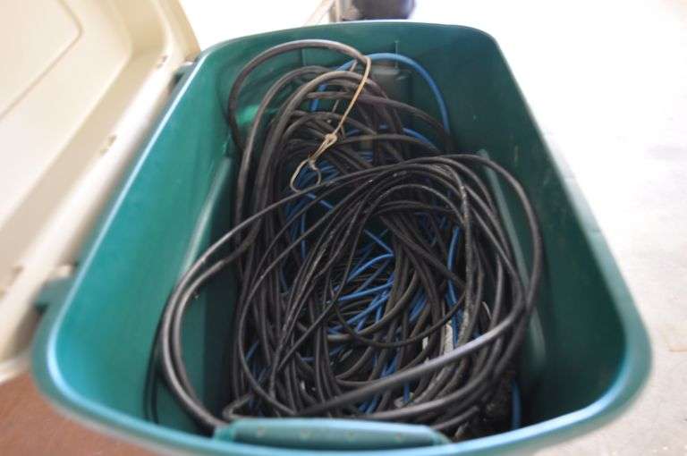 Medium Tote of Misc Extension Cords