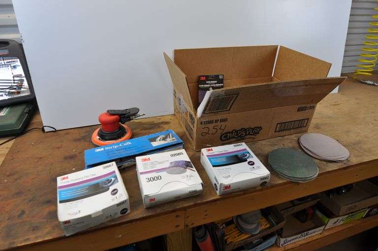 Pneumatic Sander & Discs, Strip caulk, Misc Automotive 12v items.