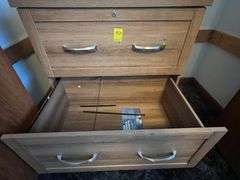 2-Drawer Wood File Cabinet, 3 Plastic Storage Drawers, 2 small totes of books