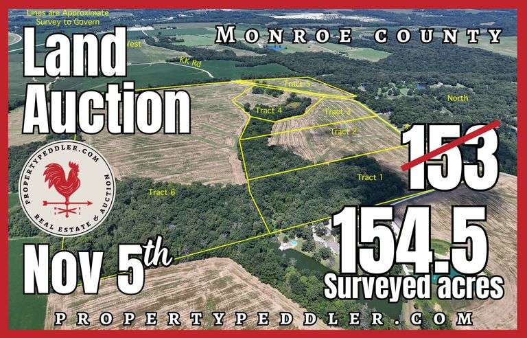 Land Auction – 154.5  Surveyed Acres Offered in 6 Tracts, Monroe County, IL