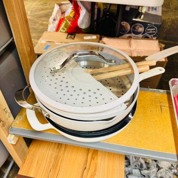 1) Tramontina Pan with Lid and 2 Cook Utensils 1) Tramontina Cast Iron Pan with Lid