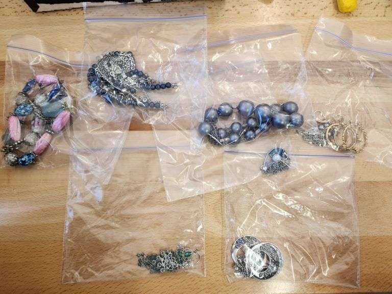 7) Bags of Jewelry with Assorted Costume Jewelry