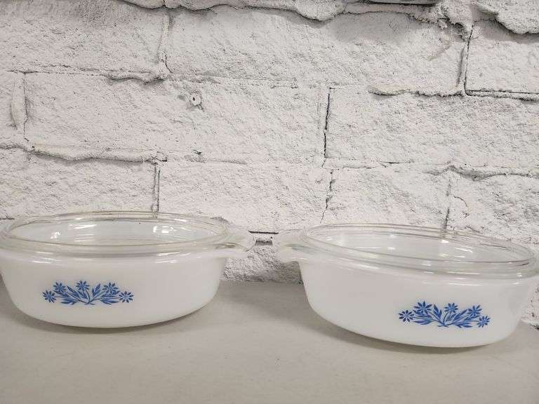 2) Anchor Hocking Fire-King Blue Cornflower Casserole Dishes