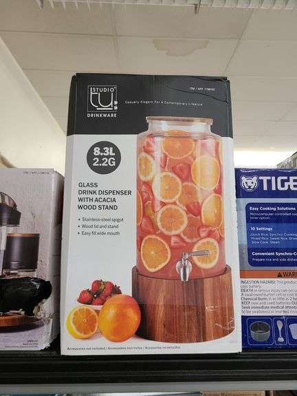 Glass Drink Dispenser with Acacia Wood Stand