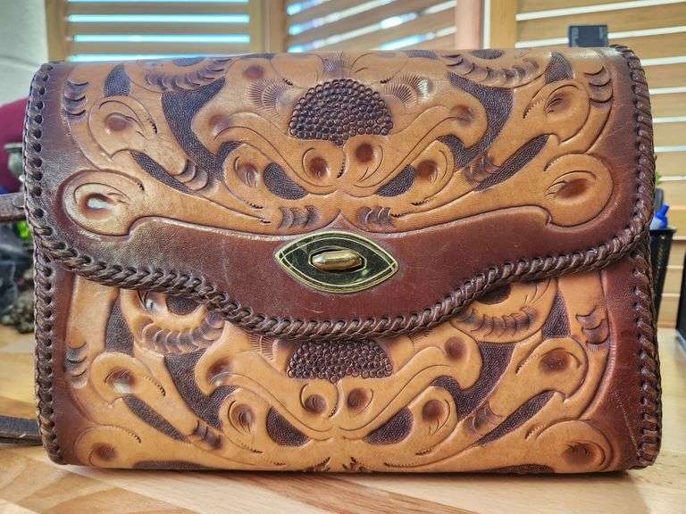 Hand-Tooled Handbag with Floral Embossed Design
