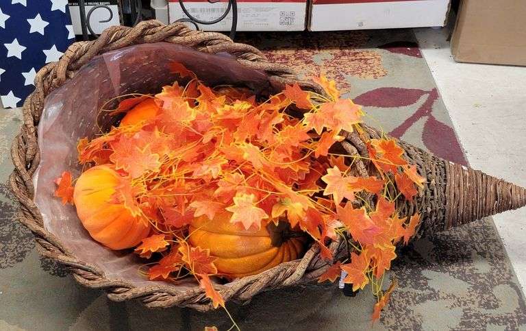 Large Cornucopia with Fall Decor