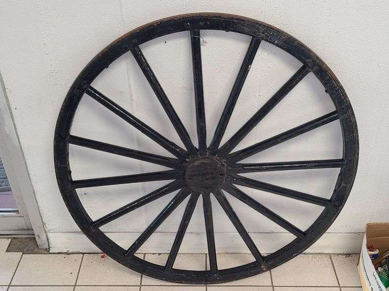 Vintage Wooden Wagon Wheel with Metal Band