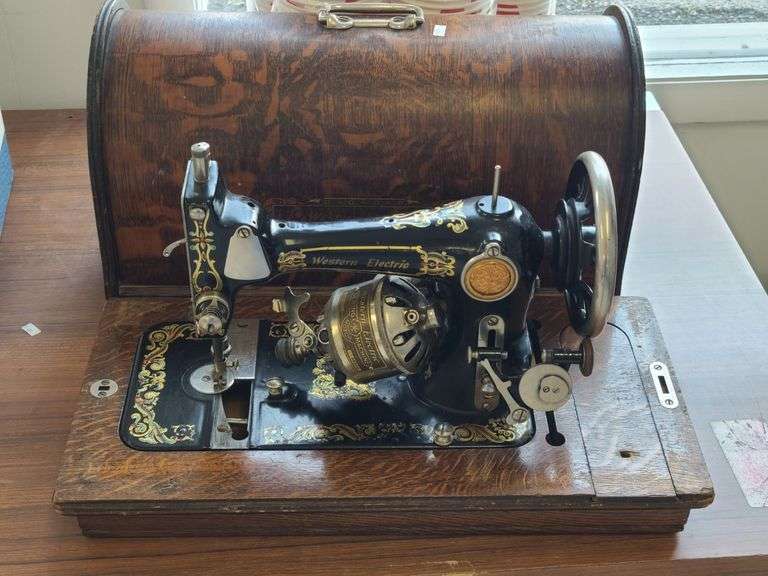 Early 1900's Western Electric Sewing Machine in Wooden Decorative Box