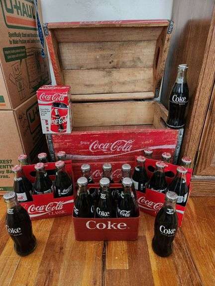 Coca-Cola Glass Bottles, Wooden Crate, Talking Can Savings Bank