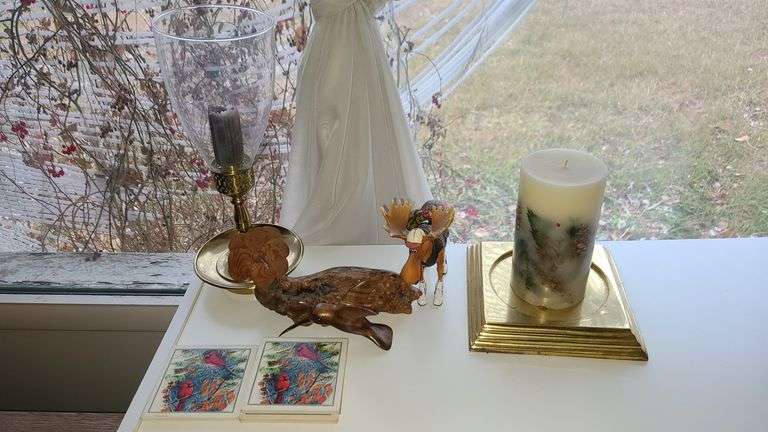 Brass Candle Holders, Moose Decor, Coasters, Wooden Decor
