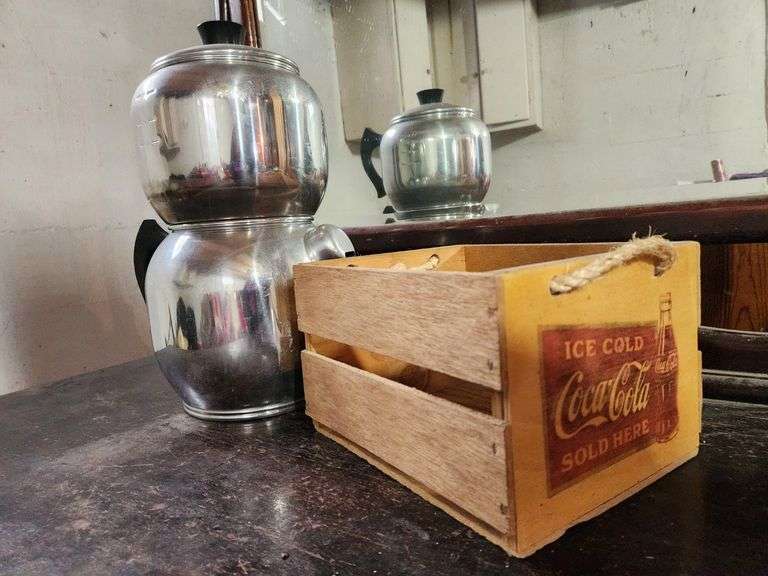 Coca-Cola Wooden Box and Coffee Maker